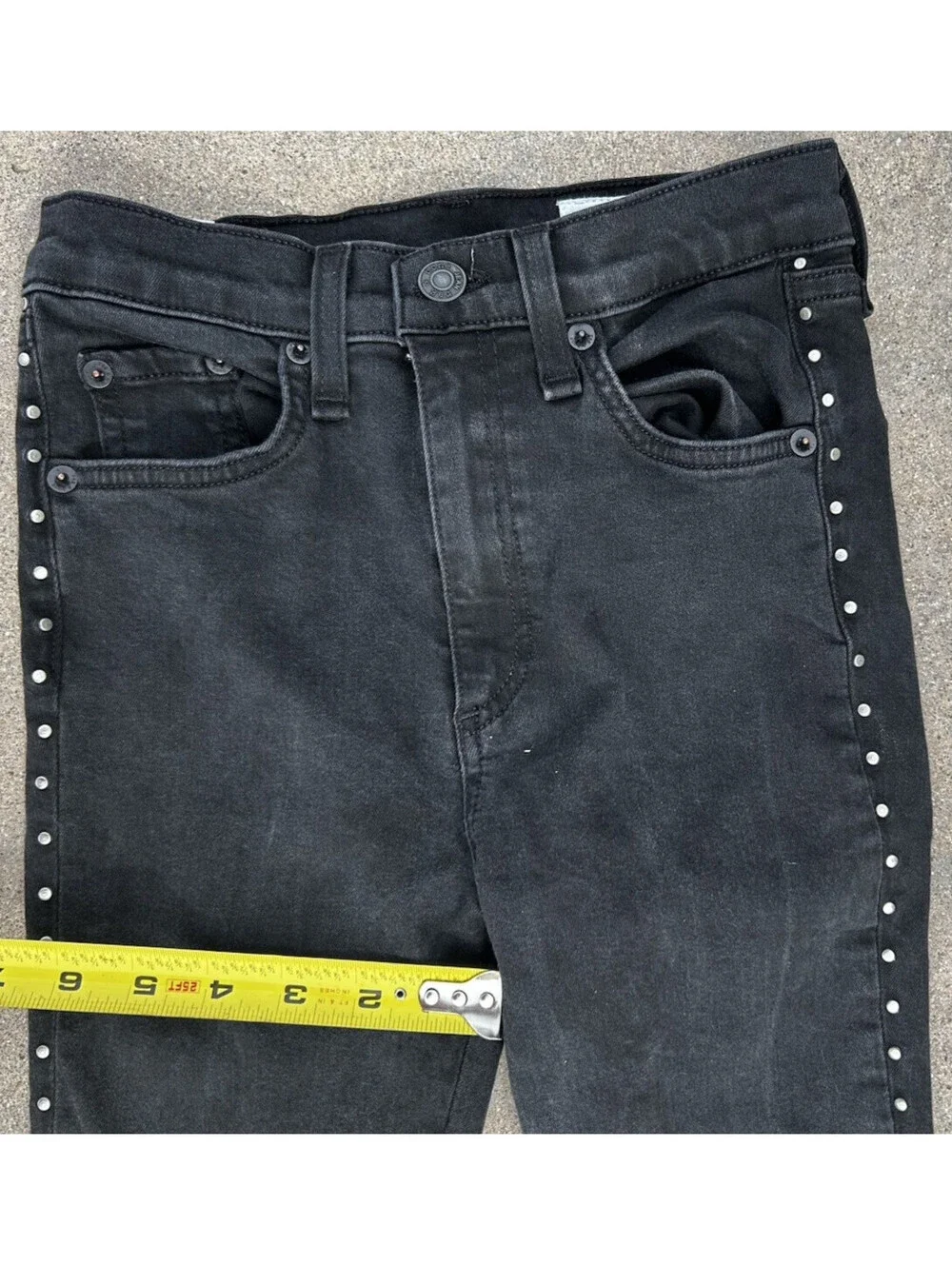 Rag & Bone Black High-Rise Skinny Leg Jeans Black Studded US 24Wx28L